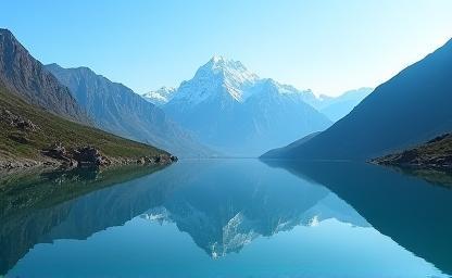 Breathtaking scenic view of majestic mountains reflected in a serene lake, highlighting one of India's beautiful travel destinations.