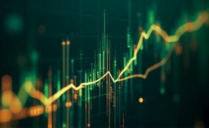 Dynamic stock market graph overlaid with upward arrows, symbolizing growth and the Sensex reaching a new peak.